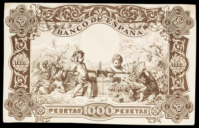 1886. 1000 pesetas. (Edifil cita en su catálogo pg. 52, nº 296). Prueba calcográ...