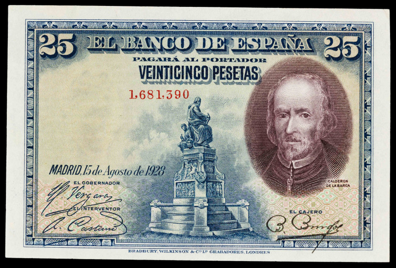 1928. 25 pesetas. (Ed. 328) (Pick 74a). 15 de agosto, Calderón de la Barca. Sin ...