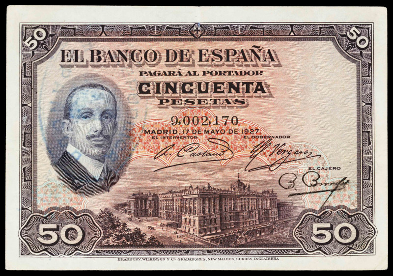 1927. 50 pesetas. (ED. 332) (Pick 80b). 17 de mayo, Alfonso XIII. Sello tampón "...