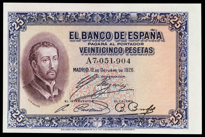 1926. 25 pesetas. (Ed. 335) (Pick 71b). 12 de octubre, San Francisco Javier. Ser...