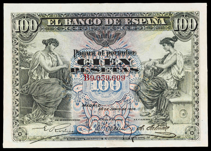 1906. 100 pesetas. (Ed. 342) (Pick 59b). 30 de junio. Serie B. Sello en seco del...