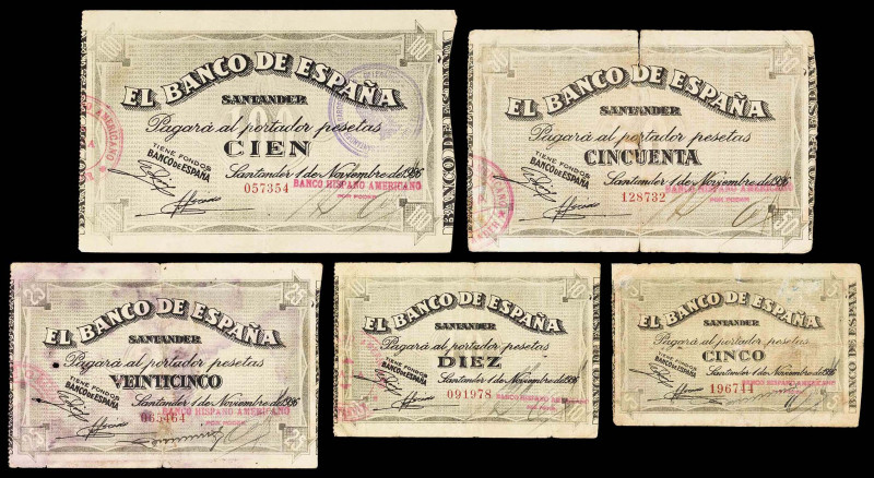 1936. Santander. 5, 10, 25, 50 y 100 pesetas. (Ed. 375c, 376c, 377c, 378c y 379c...