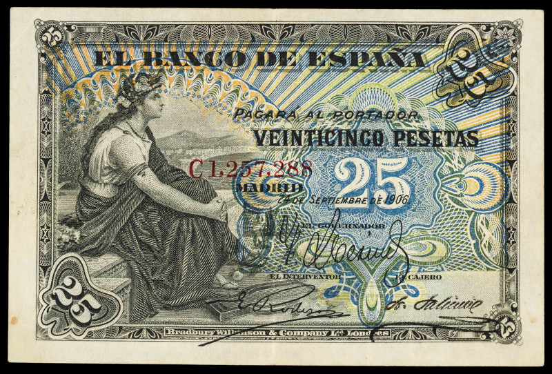 1906. 25 pesetas. (Ed. 400) (Pick 57b). 24 de septiembre. Serie C, última emitid...