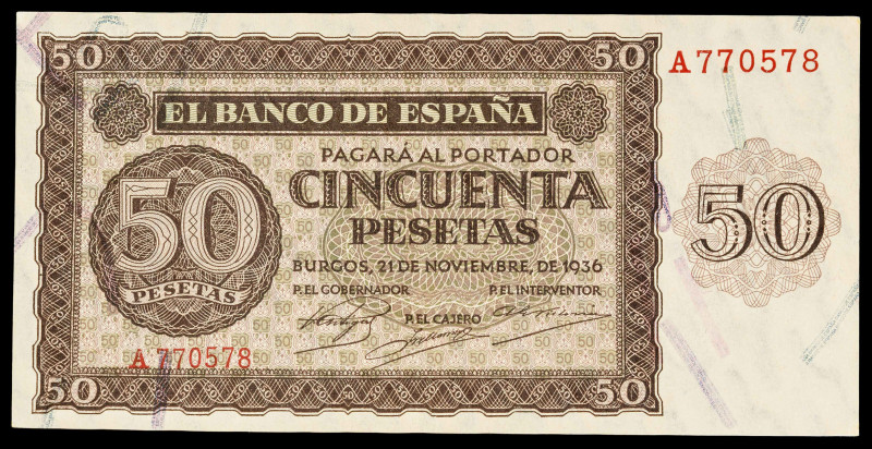 1936. Burgos. 50 pesetas. (Ed. 420) (Pick 100a). 21 de noviembre. Serie A. Levís...