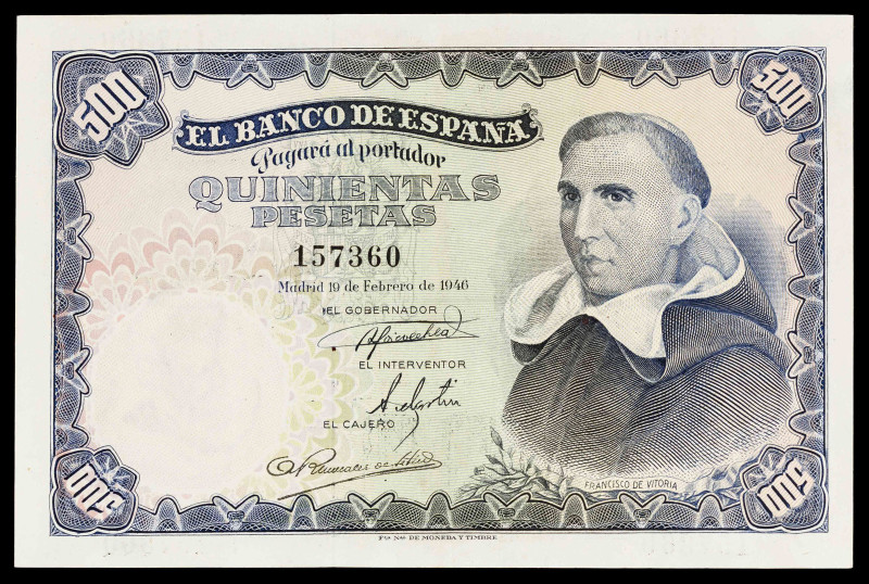 1946. 500 pesetas. (Ed. 452) (Pick 132a). 19 de febero, Padre Vitoria. Sin serie...