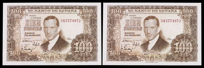 1953. 100 pesetas. (Ed. 464c) (Pick 145a). 7 de abril, Romero de Torres. Pareja ...