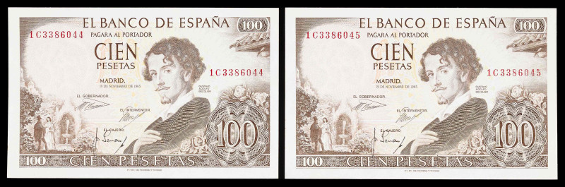 1965. 100 pesetas. (Ed. 470a) (Pick 150). 19 de noviembre, Bécquer. Pareja corre...