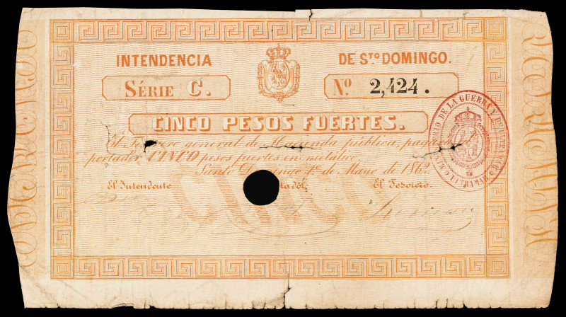 1862. Intendencia de Santo Domingo. 5 pesos fuertes. (Ed. 3) (Pick 49). 1 de may...