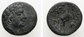 Thrace, Ainos. AE. 2.13 g. - 13.65 mm. Circa 280-200 BC.
Obv.: Laureate head of Apollo right.
Rev.: A - I / N - I / O - N. Forepart of goat left; kery...