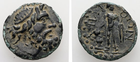 Thrace, Ainos. Pseudo-autonomous, 2nd-1st centuries BC. AE. 4.88 g. - 21.45 mm.
Obv.: Head of Poseidon right, hair bound in a taenia.
Rev.: AINION. He...