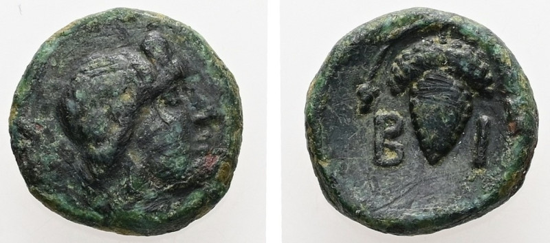 Thrace, Bisanthe. AE. 1.49 g. - 11.66 mm. ca. 300-200 BC.
Obv.: Head of Dionysos...