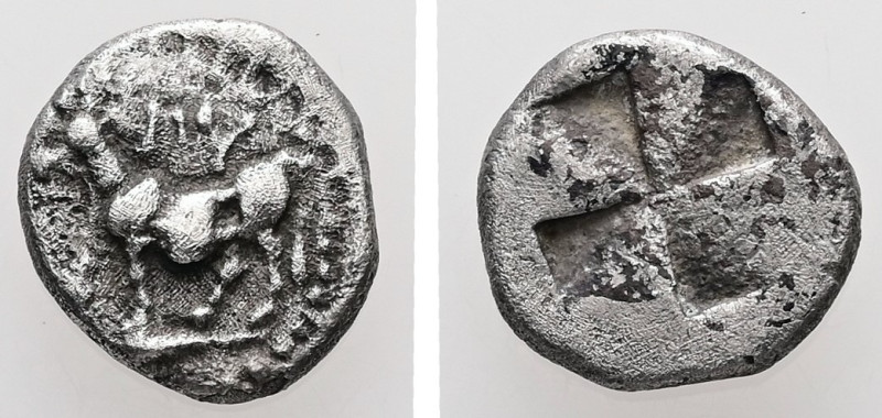 Thrace, Byzantion. AR, Diobol. 1.10 g. - 10.79 mm. Circa 340-320 BC.
Obv.: ΠY. B...