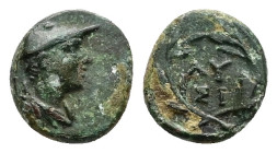 Thrace, Lysimacheia. AE. 1.16 g. - 9.98 mm. ca. 3rd-2nd centuries BC.
Obv.: Bust of Hermes right, wearing petasos.
Rev.: ΛY / ΣI. Legend in two lines ...