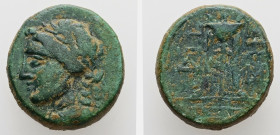 Thrace, Sestos. AE. 5.14 g. - 17.08 mm. Late 2nd-1st centuries BC.
Obv.: Laureate head of Apollo to left.
Rev.: ΣHΣ-TI. Tripod; Δ in lower left field....