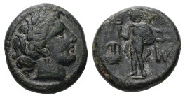 Thrace, Sestos. AE. 5.25 g. - 17.36 mm. Early 3rd century BC.
Obv.: Head of Persephone right, wearing grain wreath.
Rev.: ΣΗ. Hermes standing left, ho...