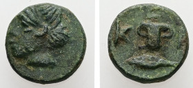 Kings of Thrace. Kersobleptes, Kypsela. ca. 359-342/1 BC. AE, 2,08 g. - 12.40 mm.
Obv.: Diademed female head to left.
Rev.: Κ-Ε-P. Two-handled cup (Co...