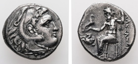 Kings of Macedon, Alexander III 'the Great', 336-323 BC. AR, Drachm. 4.00 g. - 17.37 mm. Posthumous issue of Lampsakos, ca. 310-301 BC.
Obv.: Head of ...