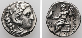 Kings of Macedon. Alexander III "the Great", 336-323 BC. AR, Drachm. 4.00 g. - 18.00 mm. Posthumous issue of Kolophon, ca. 310-301 BC.
Obv.: Head of H...