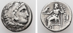 Kings of Macedon. Alexander III "the Great", 336-323 BC. AR, Drachm. 4.11 g. - 17.84 mm. Early posthumous issue of Kolophon, ca. 322-317 BC.
Obv.: Hea...