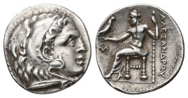 Kings of Macedon. Alexander III 'the Great', 336-323 BC. AR, Drachm. 4.23 g. - 19.66 mm. Miletos.
Obv.: Head of Herakles right, wearing lion's skin he...
