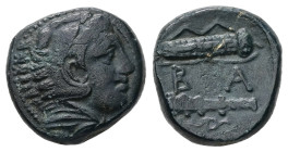 Kings of Macedon. Alexander III 'the Great', 336-323 BC. AE. 6.17 g. - 16.42 mm. Uncertain mint in Macedon.
Obv.: Head of Herakles right, wearing lion...