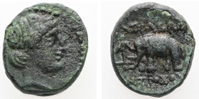 Seleukid Kingdom, Antiochos III ‘the Great’, 223-187 BC. AE. 2.04 g. - 12.36 mm. Sardes. Struck circa 211-208 BC.
Obv.: Laureate head of Apollo to rig...