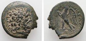 Ptolemaic Kings of Egypt. Ptolemy II Philadelphos. AE. 7.27 g. - 21.45 mm. 285-246 BC. Alexandreia? mint.
Obv.: Laureate head of Zeus right.
Rev.: [ΒΑ...