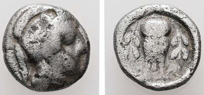 Attica, Athens. AR, Hemidrachm. 1.92 g. - 12.37 mm. Circa 454-404 BC.
Obv.: Helm...