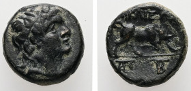 Asia Minor. Uncertain (Seleucid type?). AE. 2.34 g. - 12.98 mm. ca. 4th-3rd centuries BC.
Obv.: Laureate head of Apollo to right.
Rev.: Bull butting t...