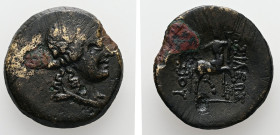 Kings of Bithynia. Prusias II Kynegos, 182-149 BC. AE, 5.90 g. - 21.89 mm.
Obv.: Head of Dionysos right, wearing ivy wreath.
Rev.: BAΣΙΛΕΩΣ / ΠΡΟΥΣΙΟΥ...