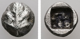 Caria, Rhodes. Kamiros. AR, Hemiobol. 0.58 g. - 8.30 mm. Circa 550-500 BC.
Obv.: Fig leaf, seen from above.
Rev.: Incuse square punch.
Ref.: HN Online...