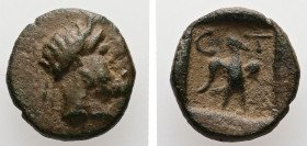 Caria, Stratonikeia. AR, Hemidrachm. 1.19 g. - 12.12 mm. Circa 88-85 BC. Contemporary imitation.
Obv.: Laureate head of Zeus right.
Rev.: C - T. Eagle...