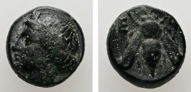 Ionia, Ephesos. AE. 1.38 g. - 9.87 mm. ca. 375-325 BC.
Obv.: Female head left, wearing mural-crown.
Rev.: E - Φ, Bee.
Ref.: SNG von Aulock 1839; SNG C...