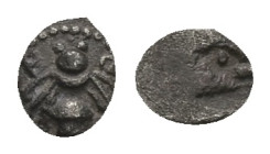 Ionia, Ephesos. AR, Tetartemorion. 0.15 g. - 6.82 mm. Circa 500-420 BC.
Obv.: Bee with slightly curved wings; annulet to left and right.
Rev.: [ΕΦ], H...