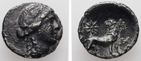 Ionia, Miletos. AR, Hemidrachm. 3.97 g. - 18.81 mm. Circa 225-190 BC. uncertain, magistrate.
Obv.: Laureate head of Apollo right.
Rev.: Lion standing ...