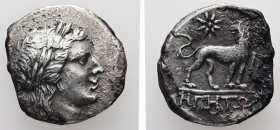 Ionia, Miletos. AR, Hemidrachm. 4.20 g. - 20.11 mm. Circa late 3rd-2nd centuries BC. -egeto-, magistrate.
Obv.: Laureate head of Apollo right.
Rev.: [...