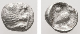 Ionia, Miletos. AR, Tetartemorion. 0.16 g. - 5.81 mm. Circa 600-500 BC.
Obv.: Head of roaring lion right.
Rev.: Eagle standing right; pellet above and...