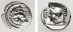 Dynasts of Lycia. Uncertain Dynast. ca. 520-470/60 BC. AR, Hemiobol. 0.29 g. - 8.20 mm. Uncertain mint.
Obv.: Facing lion's scalp within pelleted circ...