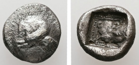 Dynasts of Lycia. Uncertain Dynast. ca. 5th century BC. AR, Diobol (1/6 Stater). 1.27 g. - 10.18 mm. Uncertain mint.
Obv.: Pegasos flying left on conv...