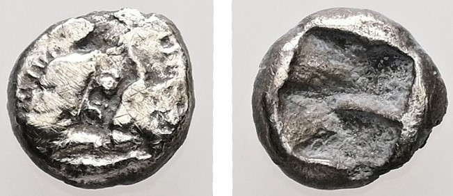 Kings of Lydia. Sardes. Kroisos, AR 1/24 Stater. 0.30 g. - 6.63 mm. Circa 564/53...