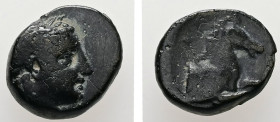 Mysia, Atarneos. AE. 1.04 g. - 8.81 mm. Circa 350-300 BC.
Obv.: Laureate head of Apollo right.
Rev.: [ATAP]. Forepart of horse right.
Ref.: BMC 5.