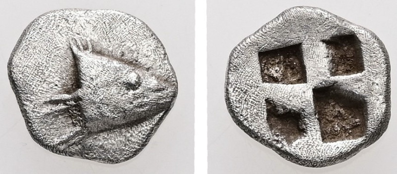 Mysia, Kyzikos. AR Hemiobol. 0.51 g. - 8.83 mm. c. 600-550 BC.
Obv.: Tunny fish ...