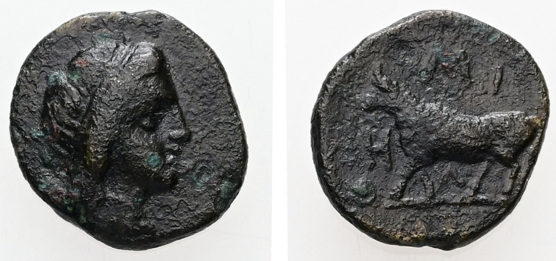 Mysia, Miletopolis. AE, 1.38 g. - 12.83 mm. 4th century BC.
Obv.: Laureate head ...