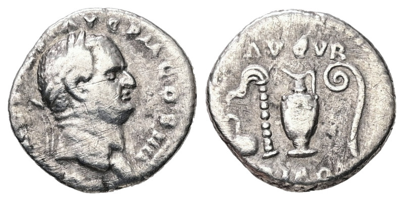 Vespasian, 69-79 AD. AR, Denarius. 2.41 g. 17.01 mm. Rome.
Obv: [IMP CAES VESP] ...