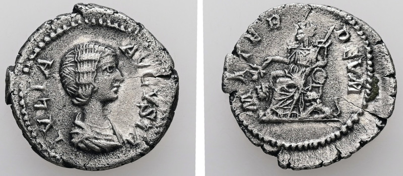 Julia Domna, AD 193-217. AR, Denarius. 3.20 g. 20.60 mm. Rome.
Obv: Bust of Juli...