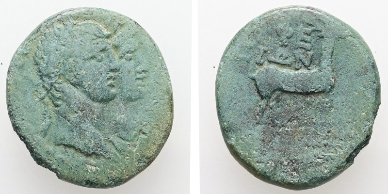 Ionia, Ephesus. Claudius, with Agrippina Junior, AD 41-54. AE. 4.41 g. 19.16 mm....