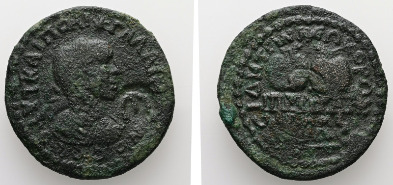 Pamphylia, Side. Gallienus, AD. 253-268. AE, Assaria. 12.43 g. - 29.89 mm.
Obv.:...