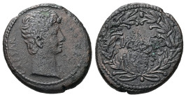 Syria. Antioch. Augustus, 27 BC-14 AD. AE, As. 9.68 g. 26.28 mm.
Obv: CAESAR. Bare head of Augustus, right.
Rev: AVGVSTVS. Inscription in one line in ...