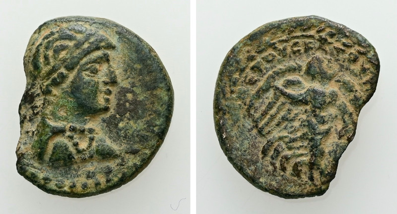 Syria, Chalcis ad Belum. Cleopatra VII (queen), 32/31 BC. AE. 3.32 g. 17.91 mm.
...