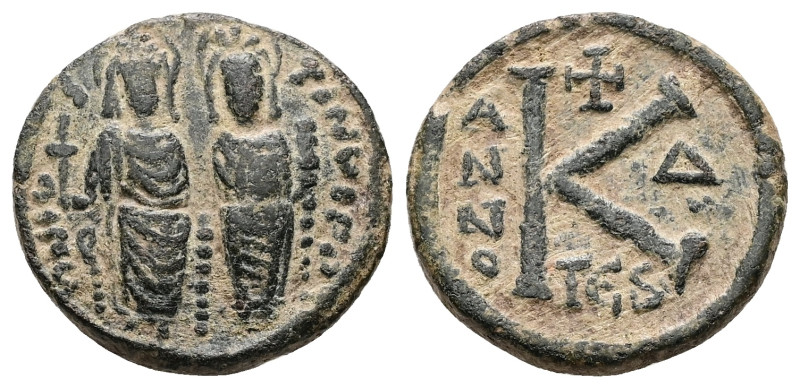 Tiberius II Constantine and Anastasia (?), AD 578-582. AE, Half Follis. 8.00 g. ...